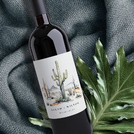 Westerna Boho Cactus Desert Ligcape Bröllop Vinflaska Etikett