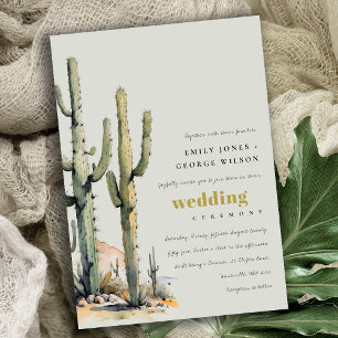 Westerna Boho Cactus Desert Sage Grönt Bröllop Inbjudningar