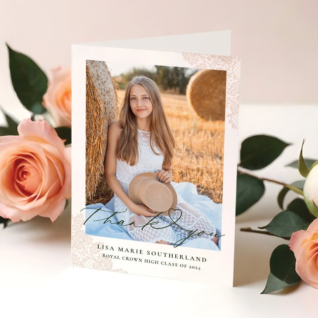 Westerna Boho Land Snöre Photo Studenten Tack Kort (Western Boho Country Lace Photo Graduation Thank You Card)