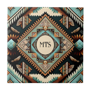 Westerna Boho Mönster Monogram Initialer Kakelplatta