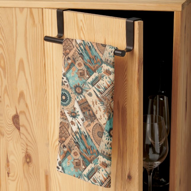 Westerna Boho tiled mönster Kökshandduk (Thirds Fold)