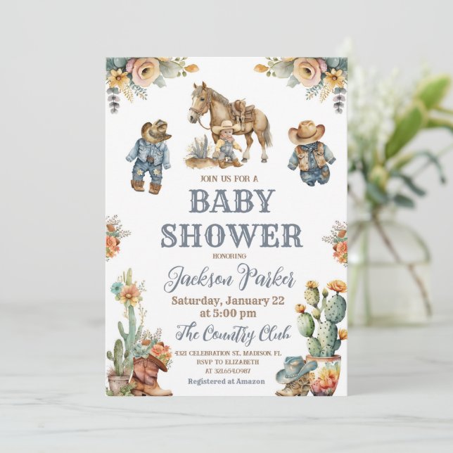 Westerna Boho Vilda western Boy Baby Shower Party Inbjudningar (Stående Fram)