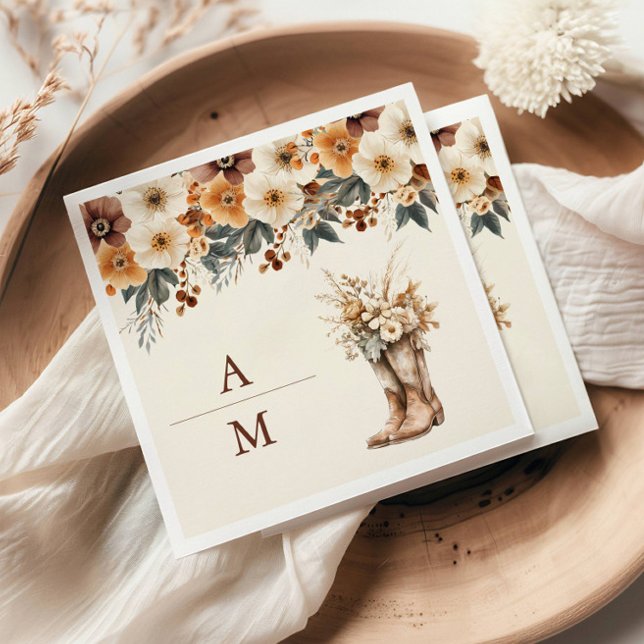 Westerna Boots Blommigt Terracotta Bröllop Pappersservett (Skapare uppladdad)