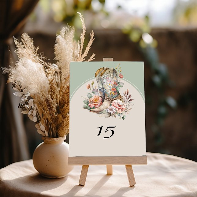 Westerna Boots Boho Blommigt Rustic Quinceanera Bordsnummer (Table Number Cards from my Boho Floral Cowgirl Boots Quinceanera Collection)