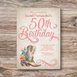 Westerna Boots i land 50:e födelsedagen Inbjudningar<br><div class="desc">Sparka upp dina hästar för en underbar flickkväll med den här land-westerna födelsedagsinbjudan! Har en underbar cowgirl-bock och blommigtar, tillsammans med vintagens kalligrafi. Perfekt till din favoritcowgirl eller land musik fläkt på hennes 50-årsdag. Beställ dina utskrivna inbjudningar och party eller ladda ned dina digitala inbjudningar nu för en dag som...</div>