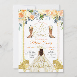 Westerna Boots Quinceañera Invit Guld Inbjudningar