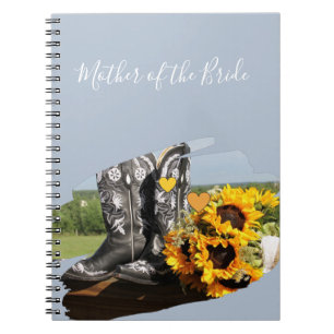 Westerna Boots Sunblommor Rustic Bröllop Anteckningsbok