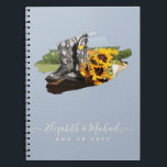 Westerna Boots Sunblommor Rustic Bröllop Anteckningsbok<br><div class="desc">Två westerna cowboystövlar med solblommor mot en dammig blå bakgrund på det här vackra landsbyggsbröllopet. En del av en större samling omfattar den här uppsättningen bröllopsinbjudningar (budgetinbjudningar och vanliga) inbjudningskort för möhippa,  brudens sida-gåvor till bridisor,  Maid of honor och Mor av brud och brudgumm,  märkre,  etiketter och annat.</div>