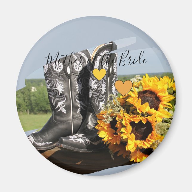 Westerna Boots Sunblommor Rustic Bröllop Magnet (Framsidan)