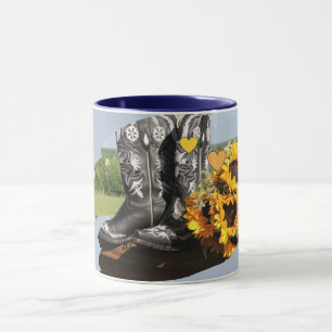 Westerna Boots Sunblommor Rustic Bröllop Mugg