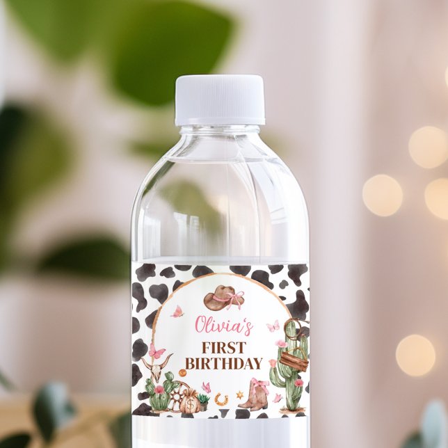 Westerna Bows Rosa Cowgirl Birthday Vattenflaskor Etikett (Skapare uppladdad)