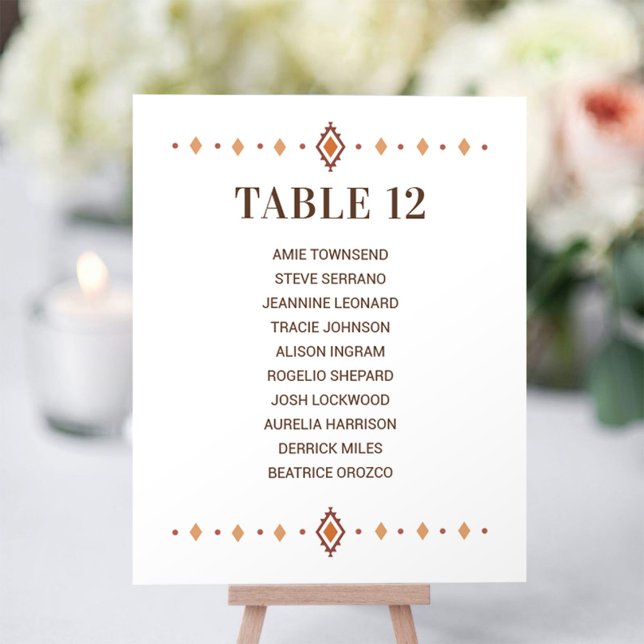 Westerna Bröllop-Bordsnumret med gästNamn (Rustic Western Wedding Table Number with Guest Names)