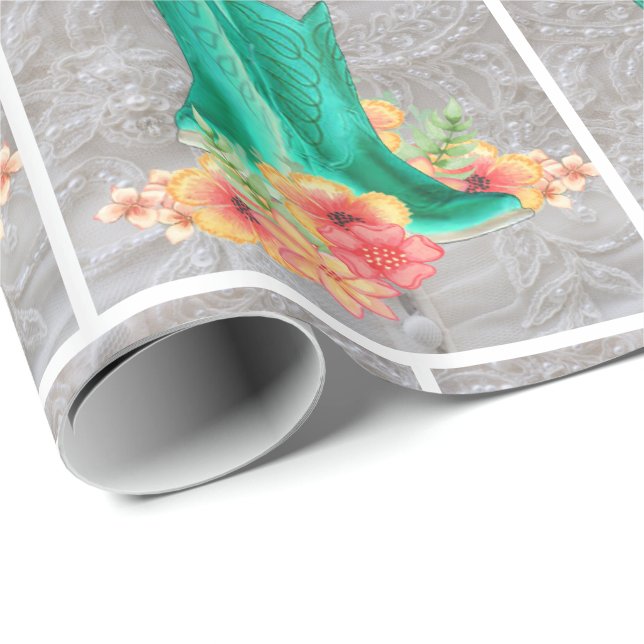 Westerna Bröllop Cowboy Boots på Snöre-bakgrunden Presentpapper (Rullad Hörn)