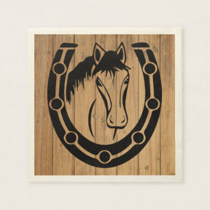 Westerna Bröllop Horse Horseshoe Land Wood Pappersservett