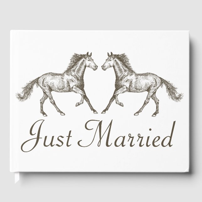 Westerna Bröllop Horse Ny gifta Rustic Brown Gästböcker (Framsida)