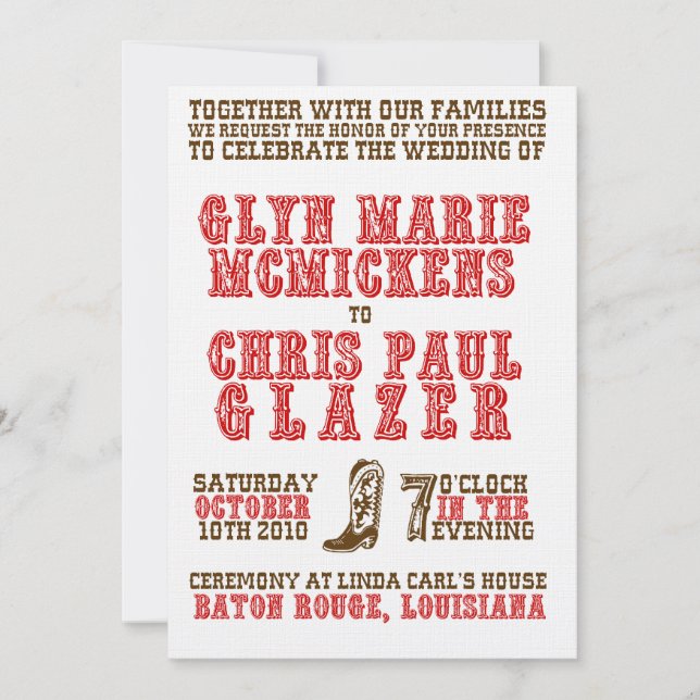 Westerna Bröllop Inbjudningar (Framsida)