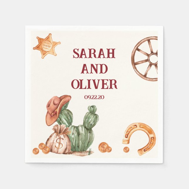 Westerna bruna elegant bröllop pappersservett (Framsidan)