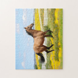 Westerna Buckskin Horse som löper genom Fält Pussel