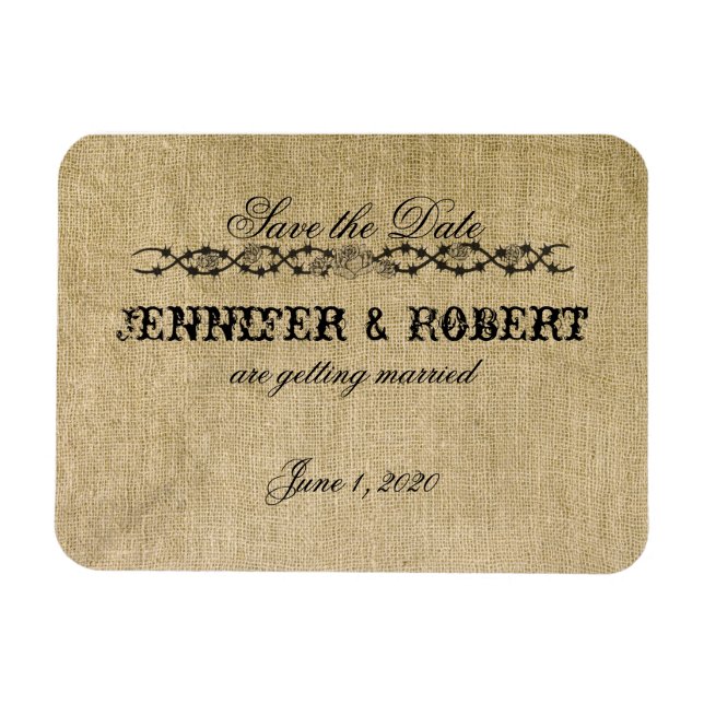Westerna Burlap Bröllop spara datum Magnet (Horisontell)