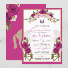Westerna Charro Fuchsia Ro Horses Quinceanera Inbjudningar