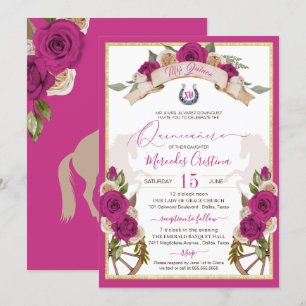 Westerna Charro Fuchsia Ro Horses Quinceanera Inbjudningar