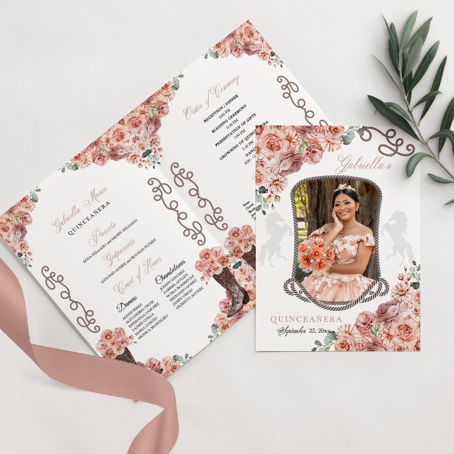 Westerna Charro Quinceañera-programmet ro Guld Inbjudan (Skapare uppladdad)