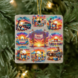Westerna Chili Cookoff Scenes 1 Julgransprydnad Keramik