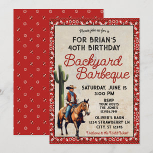 Westerna Cowboy Birthday Backyard Barbeque Inbjudningar