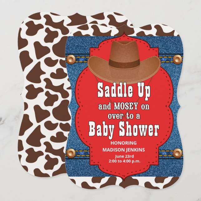 Westerna Cowboy Blue Baby Shower Inbjudningar (Fram/baksida)