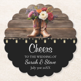 Westerna Cowboy Boots Blommigt Elegant bröllop Underlägg Papper