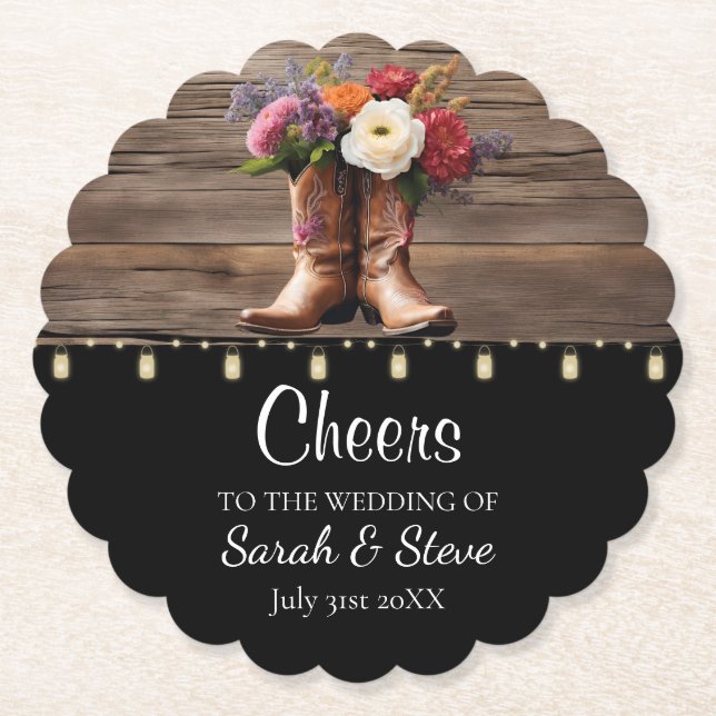 Westerna Cowboy Boots Blommigt Elegant bröllop Underlägg Papper (Framsida)