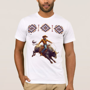 Westerna Cowboy Bull Rider Aztec T Shirt