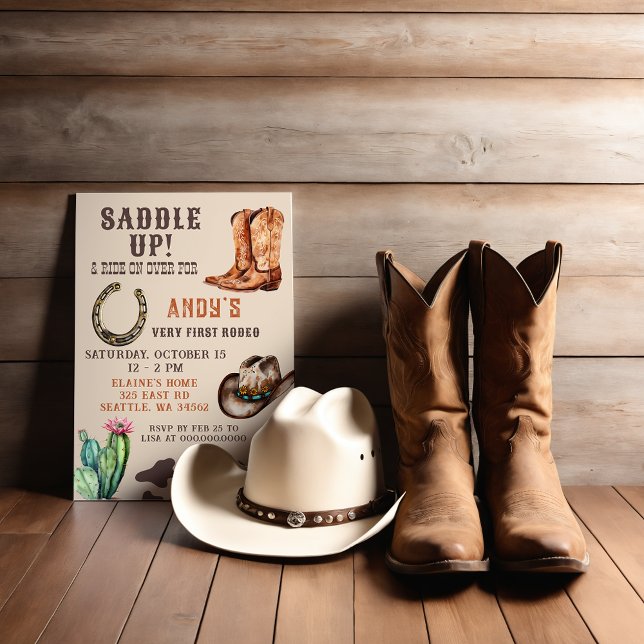 Westerna Cowboy First Rodeo Boys Birthday Inbjudningar (Western Cowboy First Rodeo Boys Birthday Invitation)