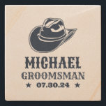 Westerna Cowboy Hat Personlig Best Man-Marskalkar Stenunderlägg<br><div class="desc">Personliger för marskalkar och bästa man med westernt cowboytema. Dekorerad med cowboyhatt med vintagens westerna typsnitt. Text och bakgrund färg kan redigeras med hjälp av Design Verktyg för att passa tillfälle. Skaffa den här anpassade presenten för bröllop,  reklamfest,  förlovningsfest eller andra specialtillfällen.</div>