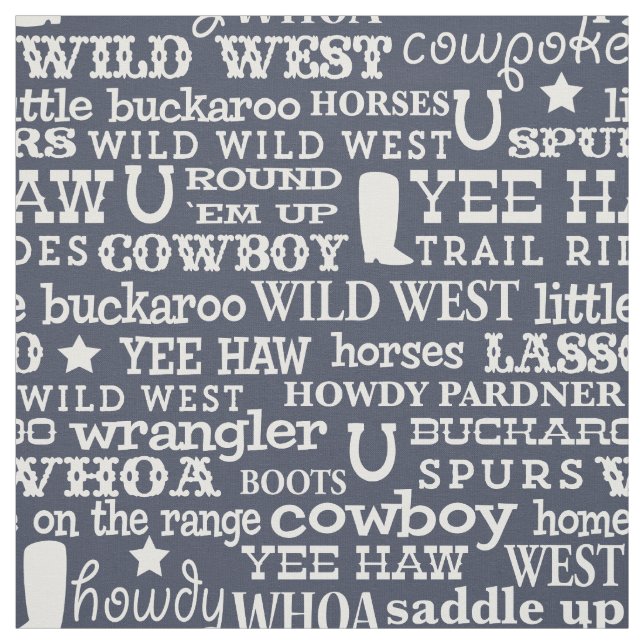 Westerna Cowboy Ord Mönster på Mörk blått Tyg (Provkarta)