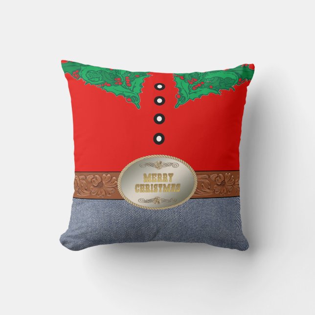 Westerna Cowboy Santa Bälte Buckle Red Shirt Jeans Kudde (Framsida)