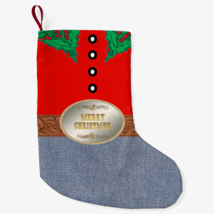 Westerna Cowboy Santa Bälte Buckle Red Shirt Jeans Liten Julstrumpa