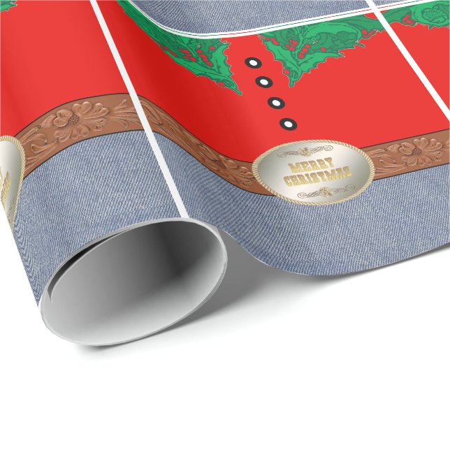 Westerna Cowboy Santa Bälte Buckle Red Shirt Jeans Presentpapper (Rullad Hörn)