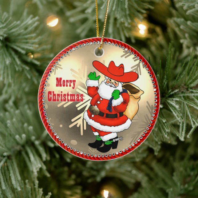 Westerna Cowboy Santa Julgransprydnad Keramik (Träd)