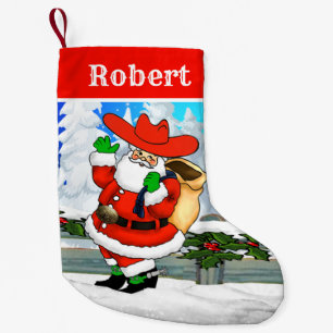 Westerna Cowboy Santa Winter Scene Liten Julstrumpa