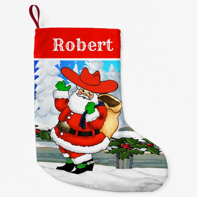 Westerna Cowboy Santa Winter Scene Liten Julstrumpa (Framsidan)