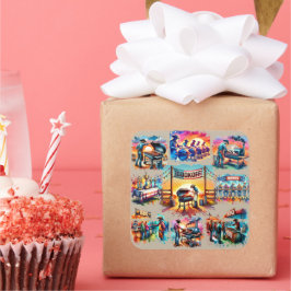 Westerna CowboyBBQ Cookoff Scenes 1 Fyrkantigt Klistermärke