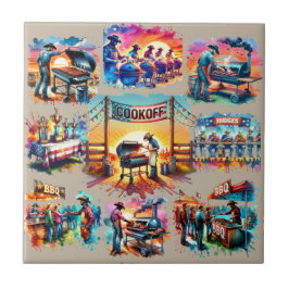 Westerna CowboyBBQ Cookoff Scenes 1 Kakelplatta