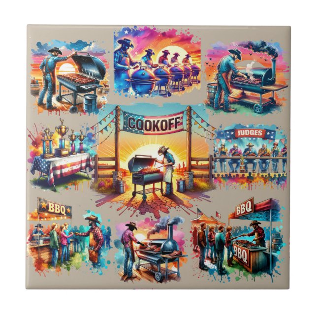 Westerna CowboyBBQ Cookoff Scenes 1 Kakelplatta (Framsidan)