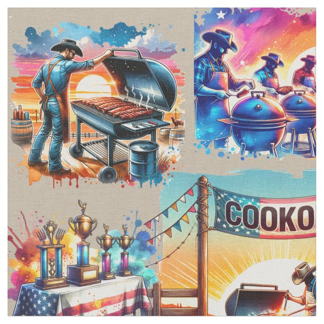 Westerna CowboyBBQ Cookoff Scenes 1 Tyg (Närbild)