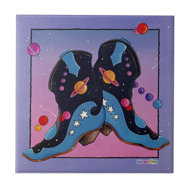 Westerna Cowboyboot Ceramic Tile Kakelplatta (Framsidan)