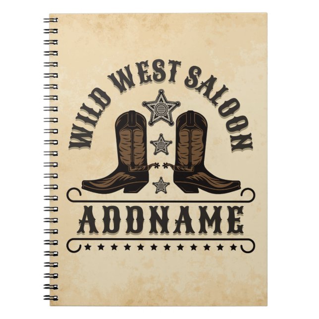 Westerna CowboyBoots ADD NAMN sheriff Spurs Saloon Anteckningsbok (Framsidan)