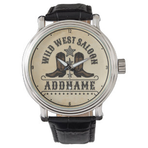 Westerna CowboyBoots ADD NAMN sheriff Spurs Saloon Armbandsur