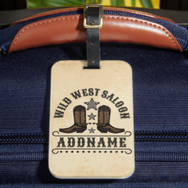 Westerna CowboyBoots ADD NAMN sheriff Spurs Saloon Bagagebricka