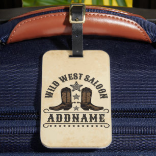 Westerna CowboyBoots ADD NAMN sheriff Spurs Saloon Bagagebricka